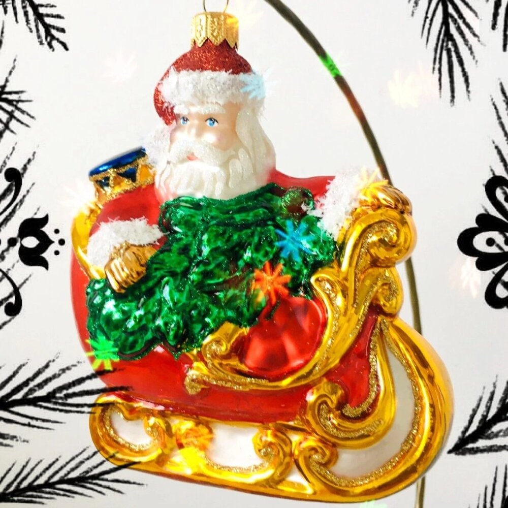 ✨NEW! Authentic Christopher Radko SANTA in a Sleigh Big Hand Made Glass Ornament